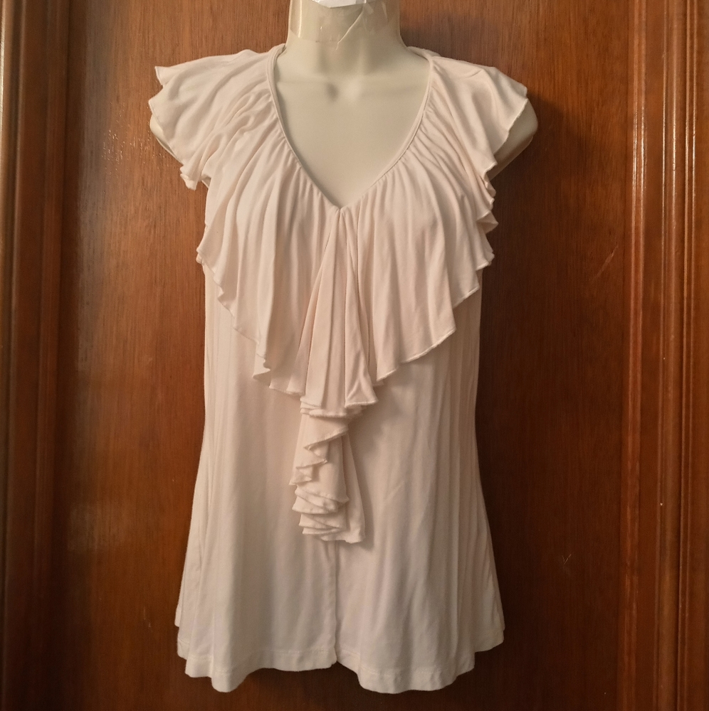 Boston Proper Cream Ruffled top S - Picture 2 of 7